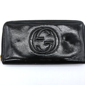 Gucci Interlocking G Black Patent Leather Continental Wallet